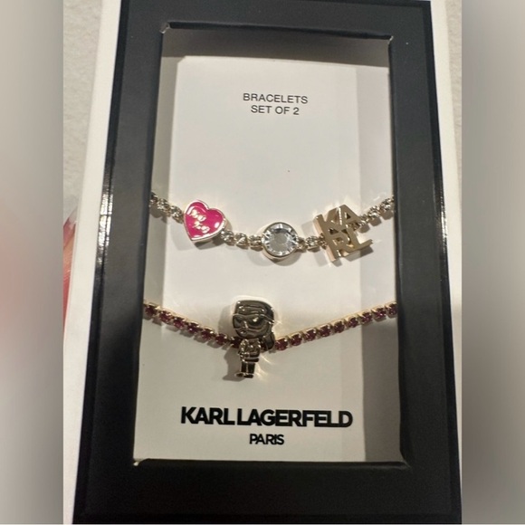 ✨ NEW Karl Lagerfeld 2-Piece Gold-Tone Bracelet Set – Crystal & Charm 🩷🕶️ - Picture 3 of 7